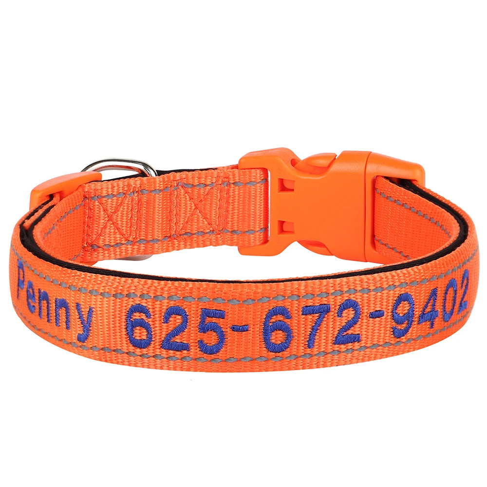Embroidered Nylon Dog Collar Free Custom Dogs Collar Reflective Pet ID Name Phone No. For Small Medium Large Dogs Pug Adjustable