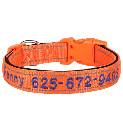 Embroidered Nylon Dog Collar Free Custom Dogs Collar Reflective Pet ID Name Phone No. For Small Medium Large Dogs Pug Adjustable