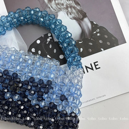Gradient Blue Beaded Own Design Tote Bags for Women Customized Color Fashion Handbags for 2022 Chain Handle Clutch Evening Bag