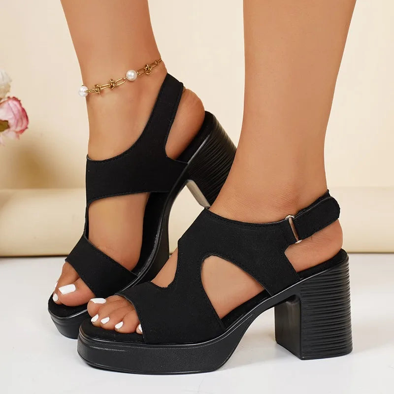 High Heeled Sandals Women's 2025 Summer Thick Heeled Platform Sandals Women's Fishmouth One-Word Buckle One-Word Gladiator Shoes
