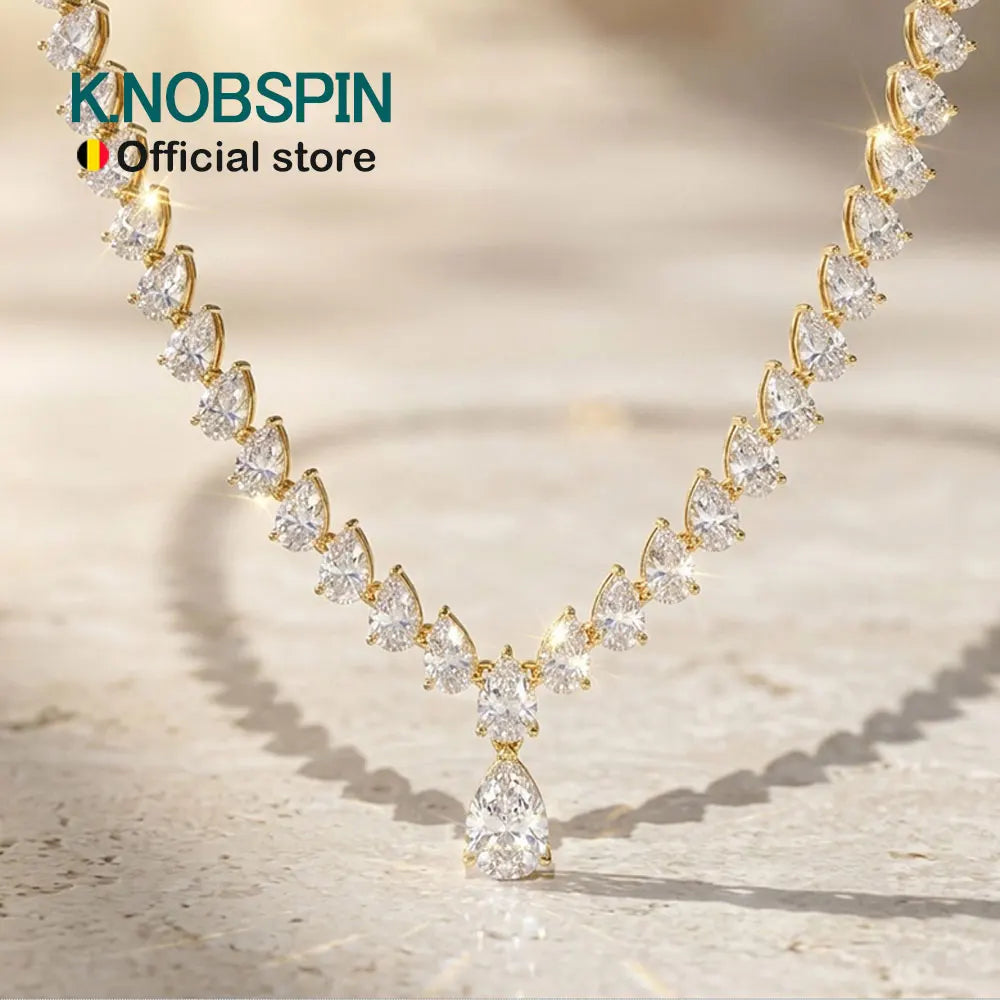 KNOBSPIN Pear Cut Moissanite Tennis Necklaces for Women Lab Diamond s925 Sterling Silver plated 18k Wedding Moissanite Necklace