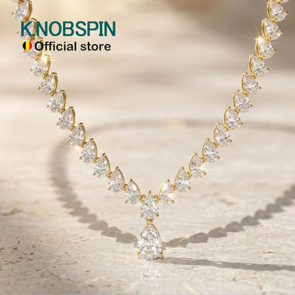 KNOBSPIN Pear Cut Moissanite Tennis Necklaces for Women Lab Diamond s925 Sterling Silver plated 18k Wedding Moissanite Necklace