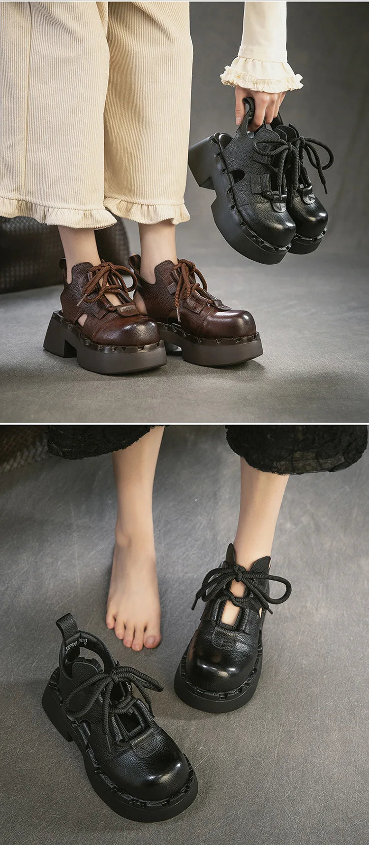 Myjyjz 7cm Cow Genuine Leather Flats Comfy Platform Wedge Fashion Flats Ankle Booties Sandals Luxury Shoes Mary Jane Pumps Women