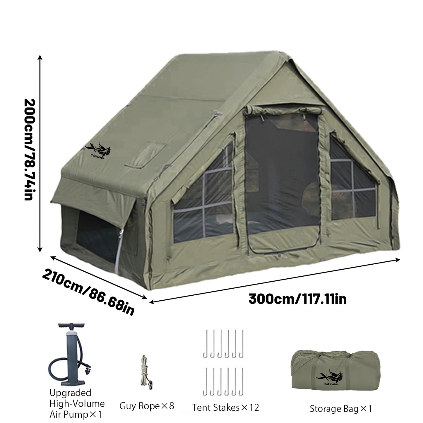PAKICETUS Luxury Inflatable Camping Tent with Skylight Quick Setup Blow Up Tent with Air Pump 4-6 Persons Large Family Portable Outdoor Tent for Camping Hiking Backyard