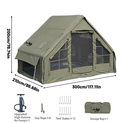 PAKICETUS Luxury Inflatable Camping Tent with Skylight Quick Setup Blow Up Tent with Air Pump 4-6 Persons Large Family Portable Outdoor Tent for Camping Hiking Backyard