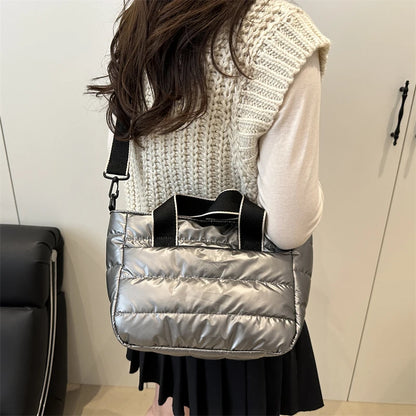 2025 Winter Luxury Quilted Tote Bag Women Fashion Down Puffer Shoulder Bag Large Capacity Crossbody Messenger Purse Nylon Gift