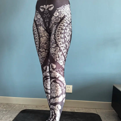 No elastic leopard print seam high waist tights yoga pants Plus size women sports tight leggings