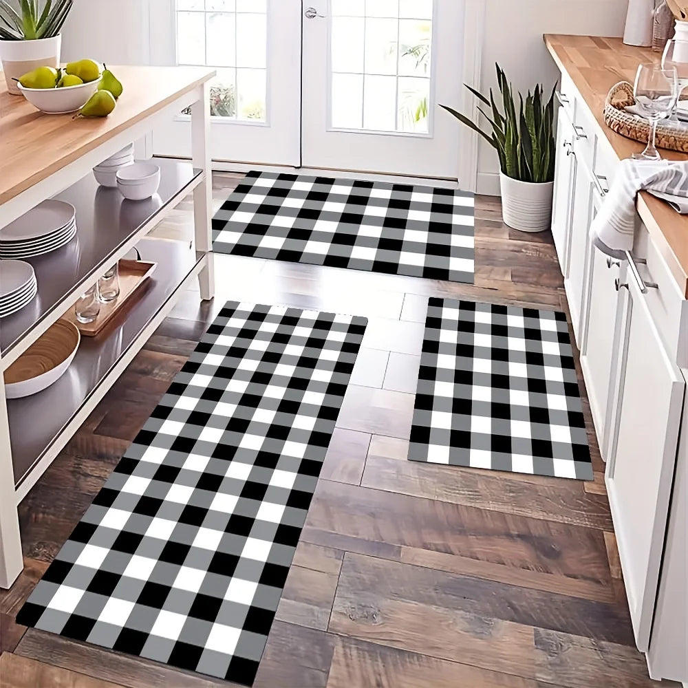 Black White Buffalo Plaid Floor Mats Home Decor Living Room Area Entrance Non-slip Rugs Balcony Hallway Bathroom Toilet Carpets