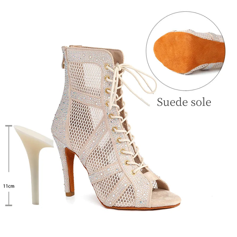 Girls Latin Dance Shoes Women Modern Dance Salsa High-Top Sandals Dance Hall Shoes Ladies Fashion Sexy High-Heeled Suede Boots
