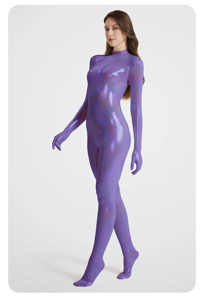 sexy women gradient color gloss Zentai Shiny smooth soft Yoga Rear zipper bodysuit shapewear Role playing Jumpsuits Catsuits