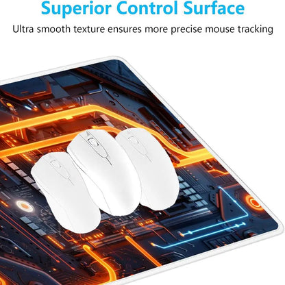 Large XXL Gaming Mouse Pad Desk Mat Keyboard Pad Orange Neon Circuit Board Cyberpunk Tech Pattern Print Laptop PC Gamer Office