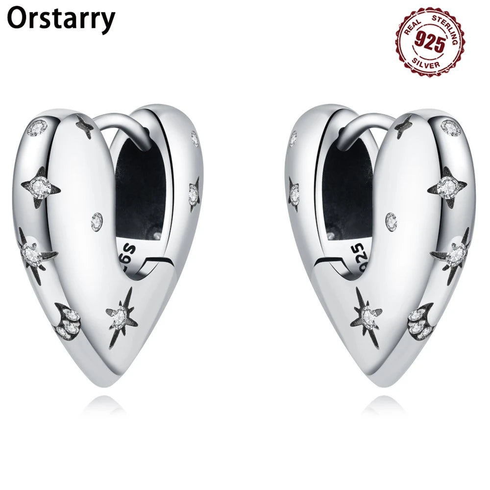 925 Sterling Silver Star Moon Heart Shape Earrings Jewelry Versatile Hoop Earrings For Women Jewelry Fine Birthday Party Gifts