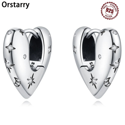 925 Sterling Silver Star Moon Heart Shape Earrings Jewelry Versatile Hoop Earrings For Women Jewelry Fine Birthday Party Gifts