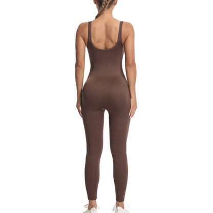 Women's Solid Color Threaded Vest Jumpsuit, Sports Fitness yoga Suit, Jumpsuit