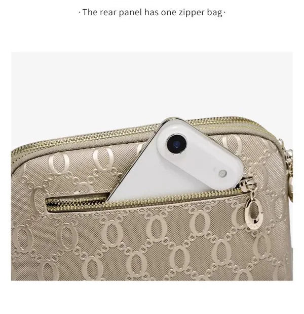 FOXER Elegant Women's Shoulder Bag Split Leather Lady Crossbody Bag Fashion Monogram Print Large Capacity Purse
