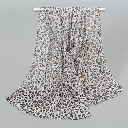 Leopard Print Chiffon Scarf Shawl Women Sunscreen Silk Scarf Turban Long Wrap Beach Travel Outdoor Accessories Trendy Headband