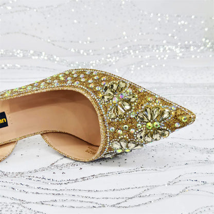 Luxury Handmade Flowers Shoes and Clutch for Women- Nigerian Style Elegant Crystal Heels with Matching Evening Bags