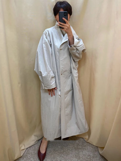 Women Black Long Solid Color Trench Coat Stand Collar Loose Drop Shoulder Single-breasted Windbreaker Lady Commute Outing Wear