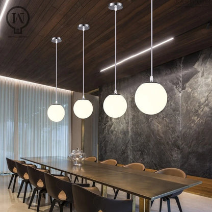 Gold/Black/silv Glass Ball Pendant Lights White Globe Hanging Lamps Bar Restaurant Deco Luminaire Bedroom Light E27 Pendant Lamp