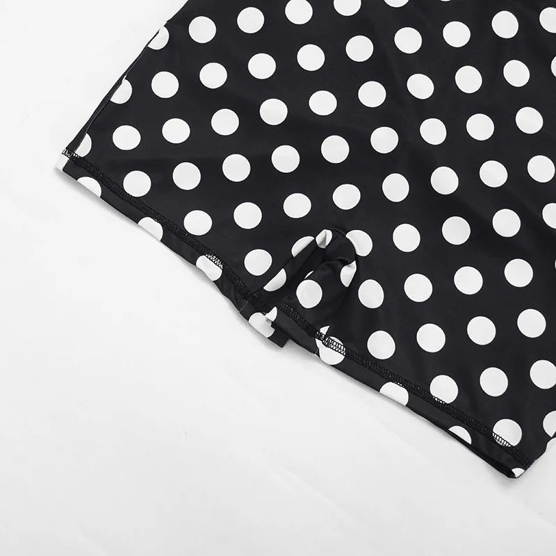 FAGADOER Retro Big Polka Dot Bodycon Rompers Women Short-sleeve Back Hollow Out Ruched Jumpsuits Streetwear Party Club Playsuits