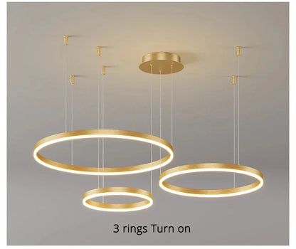 Modern Aluminum Rings Chandeliers Simple Acrylic LED Pendant Lights Living Dining Room Home Restaurant Decor Lighting Fixtures