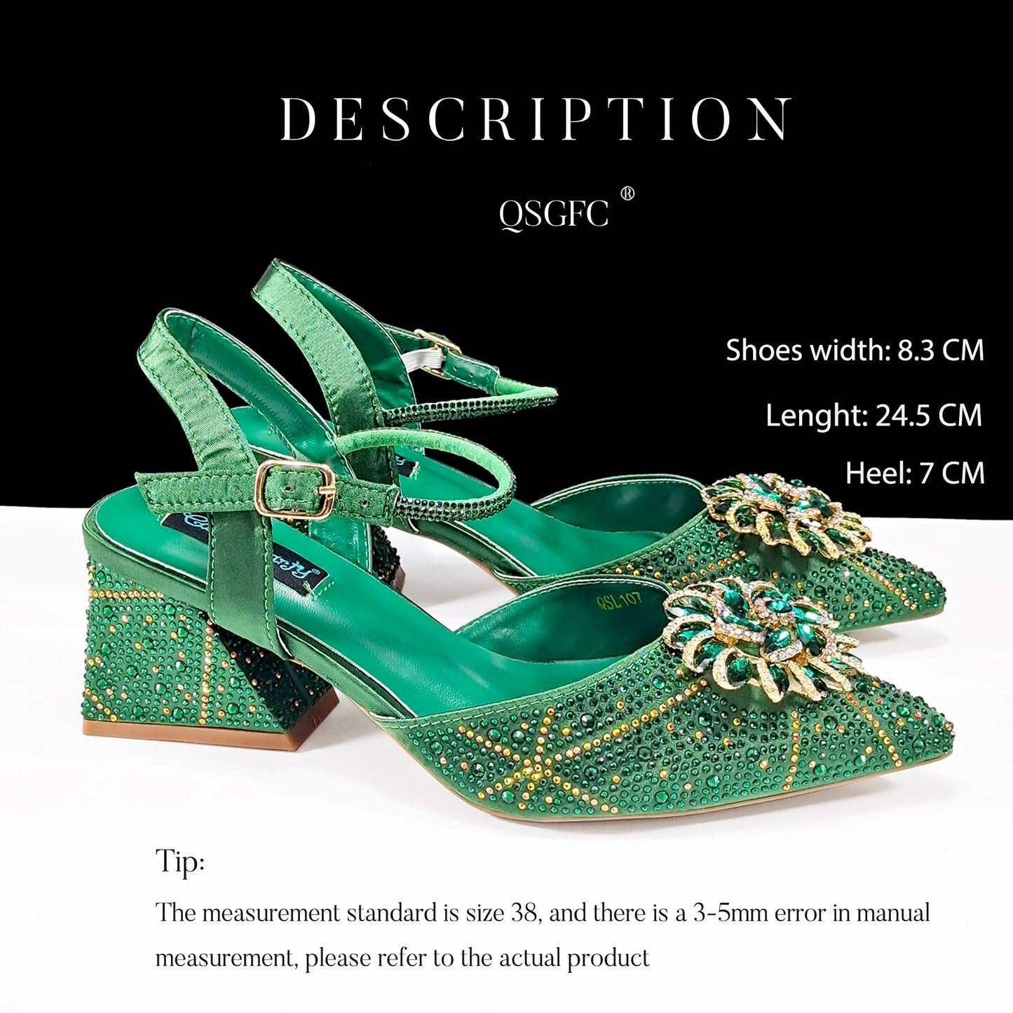 QueenaYan African Ladies Elegant Pointed Toe Shoes with shiny Metal Stand Bag Women Party Shoes or Commuting Shoes and Bag Set