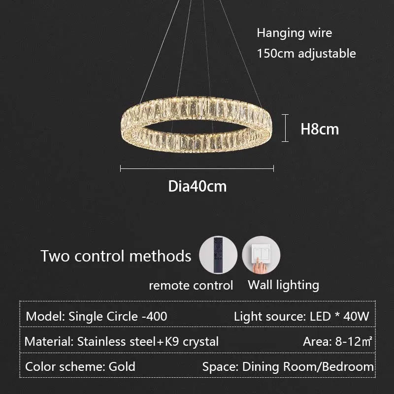 Modern LED Luxury Crystal Chandelier Villa Staircase Living Room Dimming Circular Gold Chandelier Home Lighting Indoor Light
