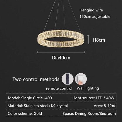 Modern LED Luxury Crystal Chandelier Villa Staircase Living Room Dimming Circular Gold Chandelier Home Lighting Indoor Light