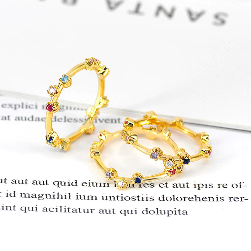 24K Gold Plated Colorful Crystal Gold Rings Turquoise Engagement Wedding Anniversary Ring Light Luxury Fashion Jewelry Gifts A40