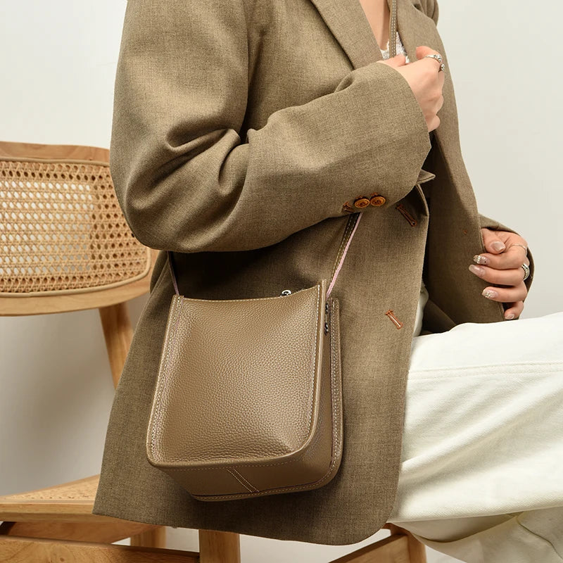 High Quality Genuine Leather Crossbody Bag for Women Vintage Cowhide Leather Shoulder Bag Small Luxury Designer Satchel Handbags