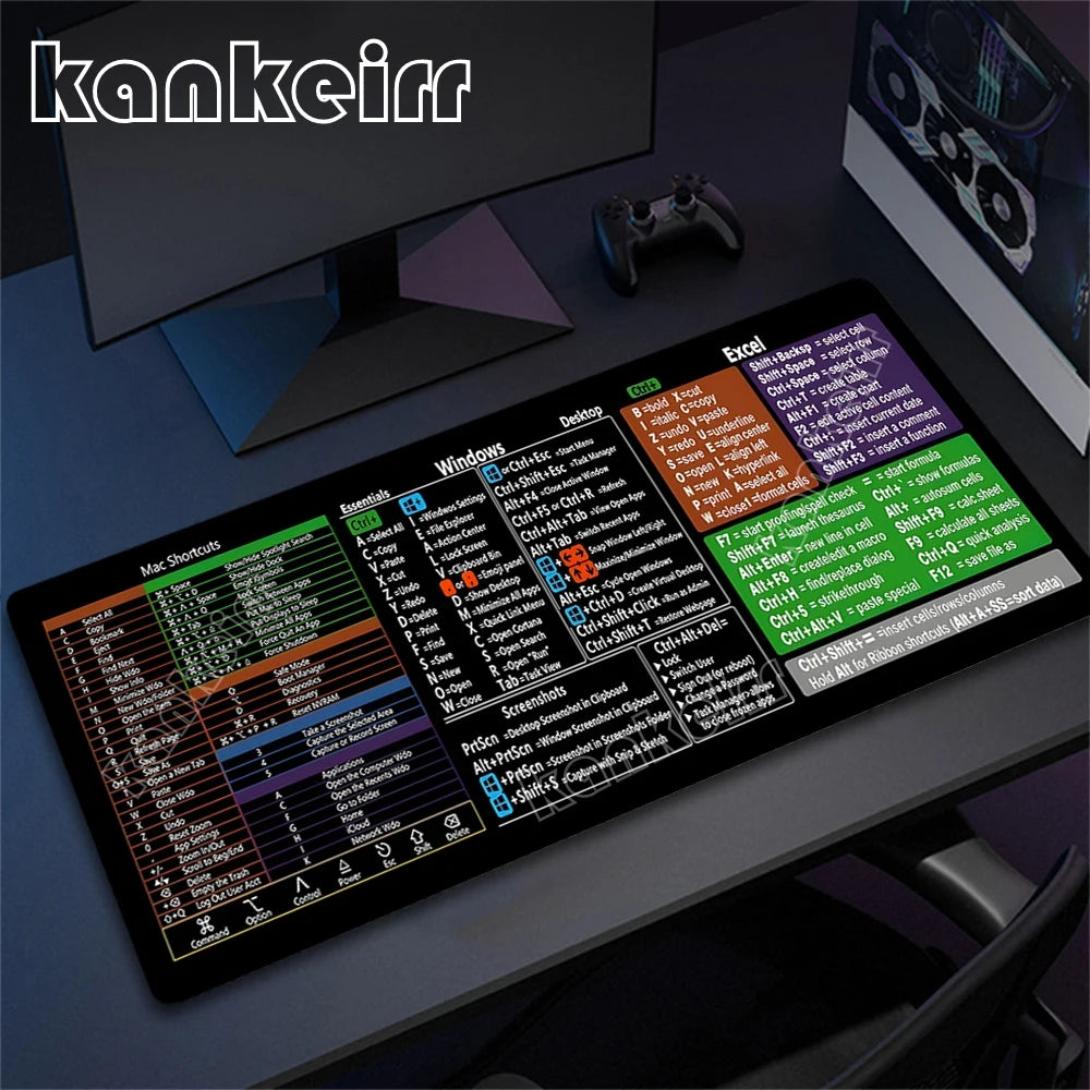 Shortcuts Mouse Pad Large Desk Mat Desk Accessories Deskmat With Non-Slip Rubber Base Stitched Edge Deskpad Mac/Windows Mousepad