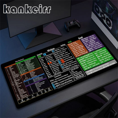 Shortcuts Mouse Pad Large Desk Mat Desk Accessories Deskmat With Non-Slip Rubber Base Stitched Edge Deskpad Mac/Windows Mousepad