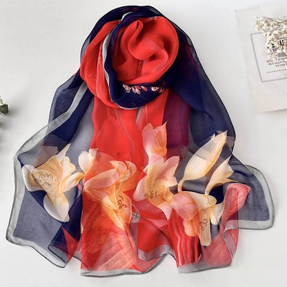 Floral Chiffon Scarf for Women - 160x50cm Silky Georgette, Lightweight  Summer Beach Wrap & Sun Protective Hijab