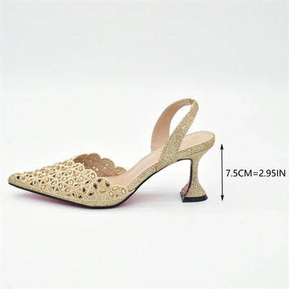 Gold Shoes and Bags Set for Women Ladies Shoe and Bag Set Latest Designers Pointed Toe Shoes Sexy Wedding Party Sandals
