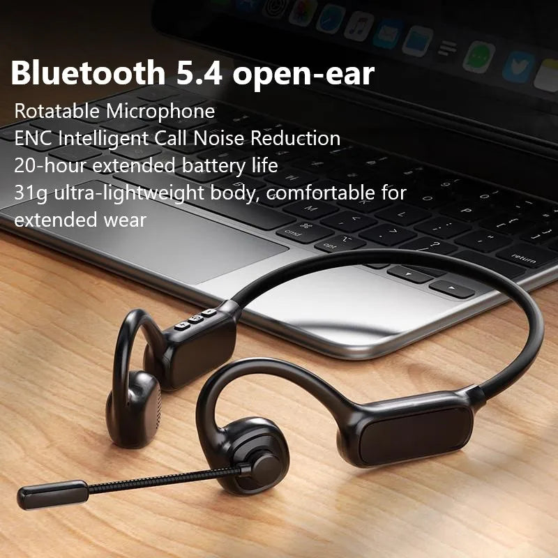 Open-Ear Headsets with Noise Canceling Boom Microphone Lightweight Bluetooth Wireless Headphones for Trucker Office Call Center