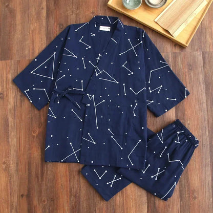 2026 new seven-sleeve Japanese-style kimono pajamas set female spring and autumn 100% cotton gauze home clothes cute sweet two-p