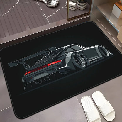 Sports Car Doormat Floor Mat for Entrance Hallway Garage Automotive Decor Gift for Car Lovers Racing Supercar JDM Style Home Rug