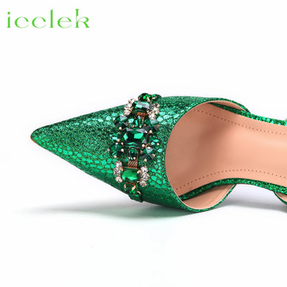 2024 Newest INS Style Green Color Elegant High Heels Nigeria Popular Design African Ladies Shoes And Bag Set for Wedding Party