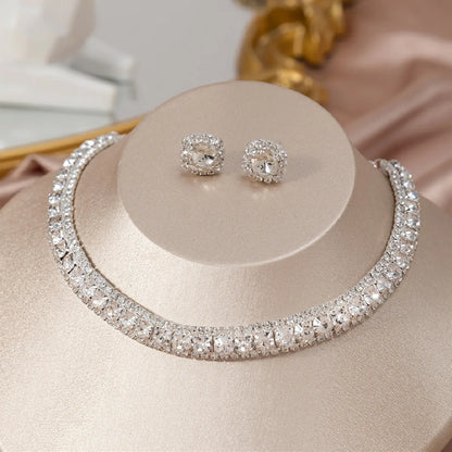FYUAN Luxury Crystal Necklace Earrings Set Pink ABcolourful Necklace for Women Weddings Party Jewelry Sets Accessories
