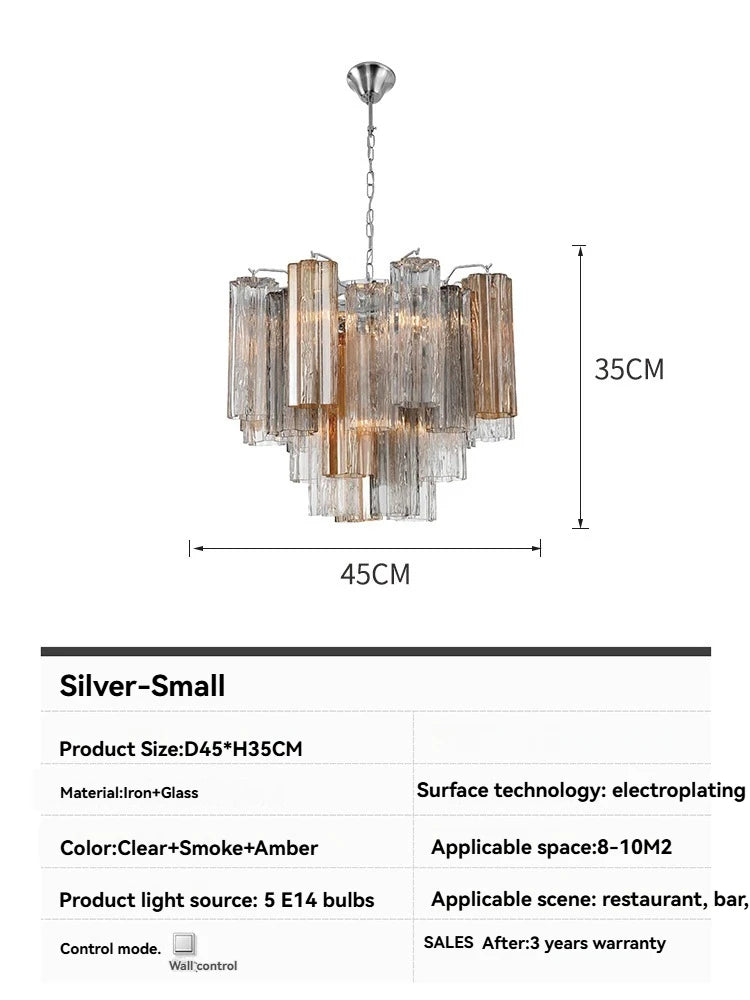 Round Murano Glass Ceiling Chandelier For Dining Living Room Bedroom Foyer Amber Glass Crystal Tube Hanging Chandelier Lights
