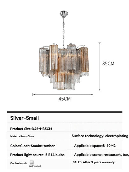 Round Murano Glass Ceiling Chandelier For Dining Living Room Bedroom Foyer Amber Glass Crystal Tube Hanging Chandelier Lights