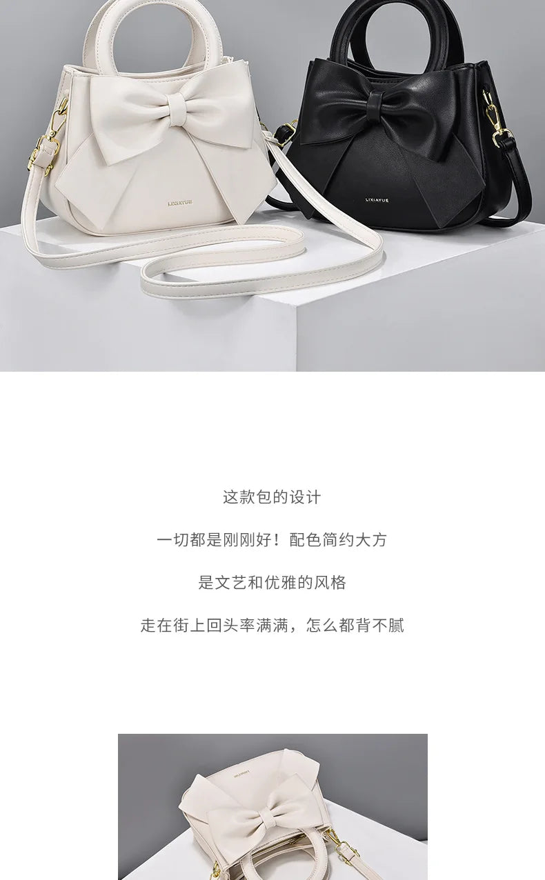 New Fashion Casual Handbags for Women Cute Bow Black White Blue PU Handbags Trendy Daily Shoulder Underarm Bags Bolsa Feminina