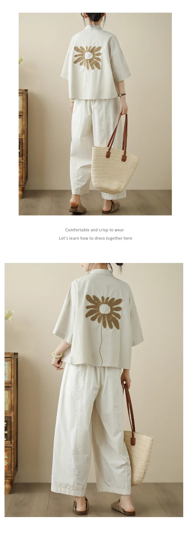 High-End Korean Japanese Artistic ort Sve Cotton Linen Embroidered irt Summer Wear Pear ape Fitting Women's Top