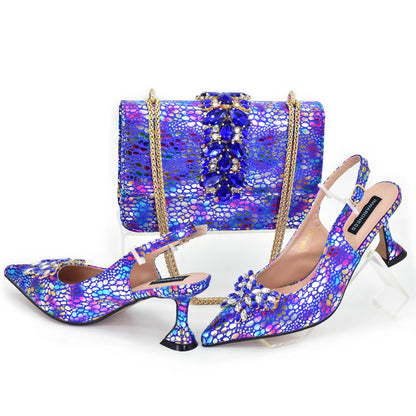 Women Nigerian Italian Shoes and Bags Set with Rhinestone Shoe and Bag Set for Nigeria Party Italy Crystal Butterfly-knot Shoes