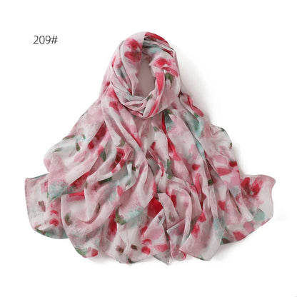 66 Colors Pearl Chiffon Printed Hijab Scarf New Fresh Small Floral Polka Dot Sunscreen Silk Scarf Shawl Turbans for Women Hijabs