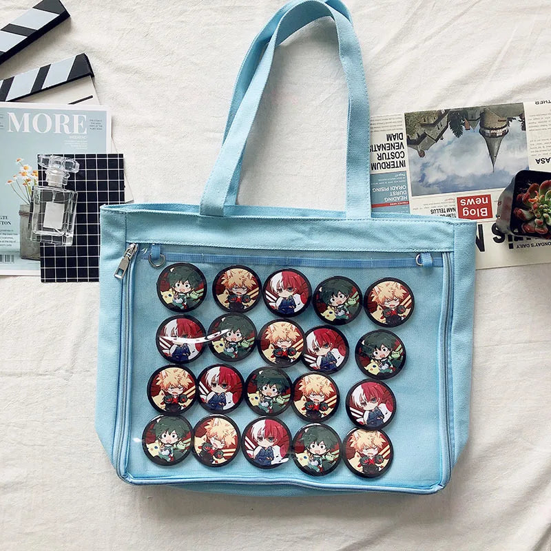 Fashion New Canvas Ita Bag Large Capacity Cartoon Tote Bags for Women Transparent Shoulder Bags Teenage Girls Japanese
