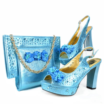 Doershow New Arrival African Wedding Shoes and Bag Set gold Color Italian Shoes with Matching Bags Nigerian lady party  HJK1-14