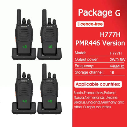 Retevis H777H Portable Two-Way Radio Hidden Display Walkie-Talkie PMR/FRS Communication for Camping 1/2 PCS Set