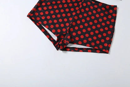 Sisterlinda Sexy Women Polka Dot Print 2 Piece Set Hollow Bandages Low-Neck Tank Top+Bike Short Street Party Vacation Suits