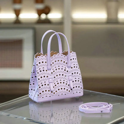 Brand Designer Luxury High Quality Mini Cowhide Shoulder Handbags 2025 Hollow Fashion Large Capacity Genuine Leather Bucket Bag